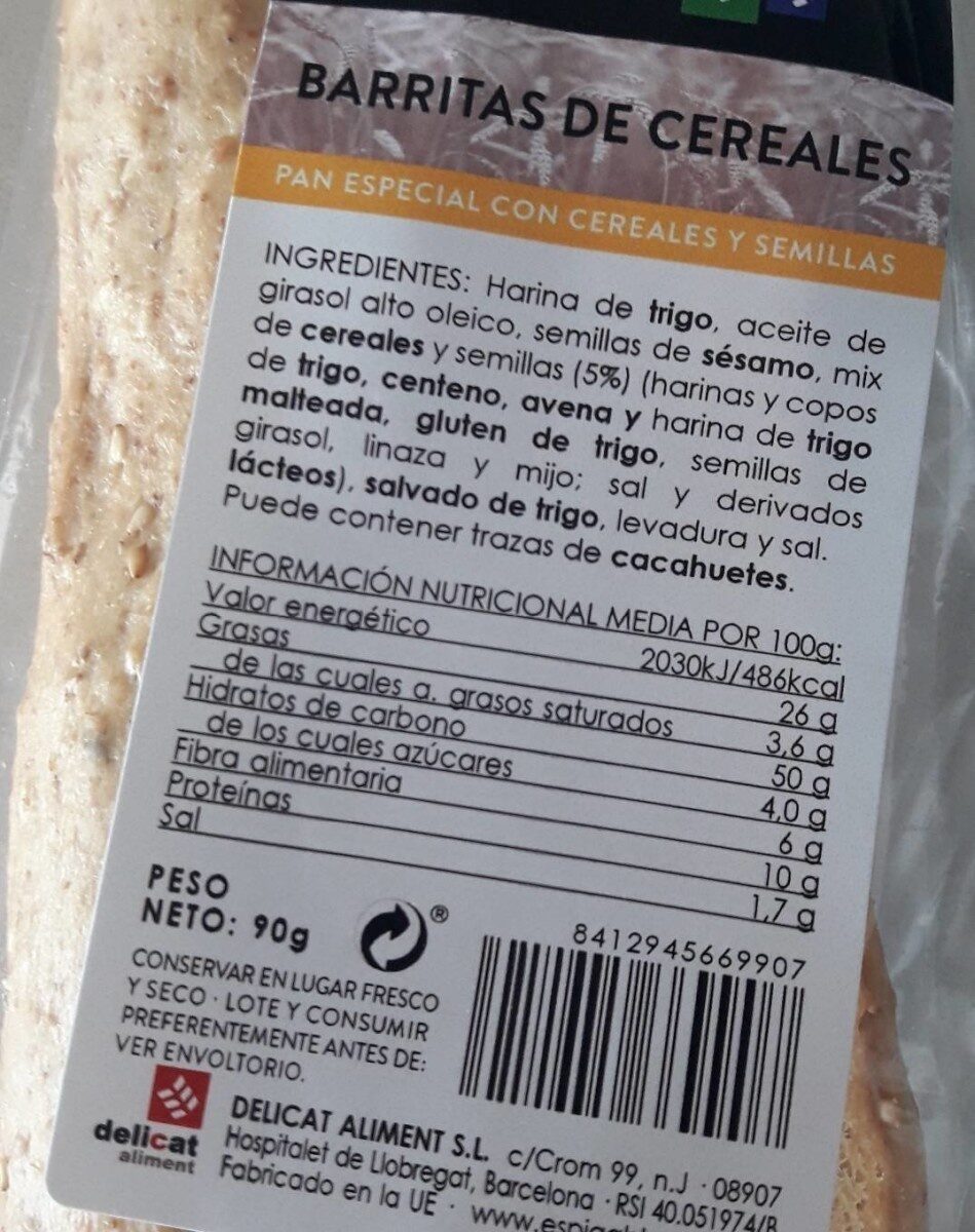 Etiqueta de ingredientes de un producto envasado